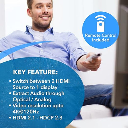 OREI 8K HDMI 2.1 Switch 4K@120hz Switcher 2 in 1 Out,
