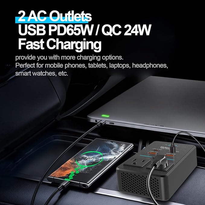 300W Car Power Inverter, DC 12V to 110V AC Car Plug Adapter
