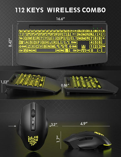 Wireless Keyboard and Mouse Backlits, Wrist Rest, LED Mouse, Rechargeable