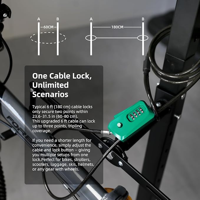 6ft Python Cable Lock for Bike, Trail Camera, 4 Digit Combination Lock