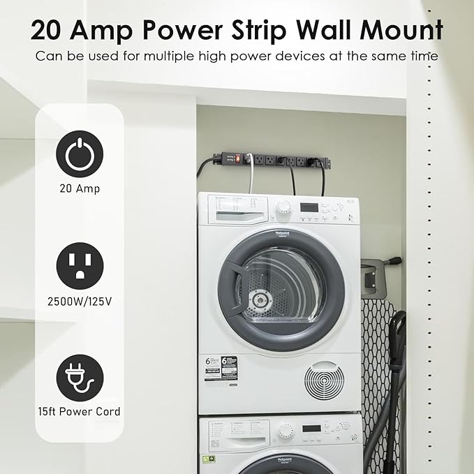 JUNNUJ 20 Amp Power Strip Heavy Duty 2 Pack, 4800J Surge Protector Metal Power