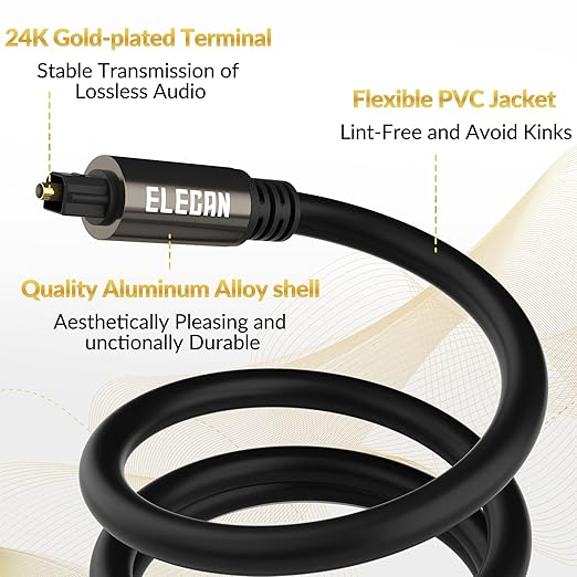 Elecan Optical Audio Cable 50 Ft Digital Audio Toslink Cable Cord-Fiber