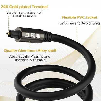 Elecan Optical Audio Cable 6 Ft/2 Pack Digital Audio Toslink Cable Cord-Fiber