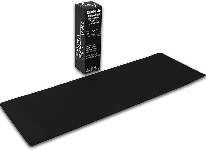 Gaming Mouse Pad Extended 36 inch | 36x12x0.20 Extra Thick | Black | Stitched