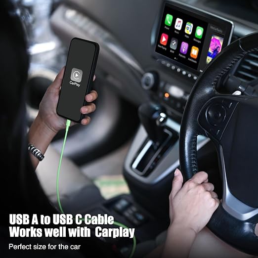 3-Pack Green USB A to USB C Cable，USB to USB C Car Carplay Cable