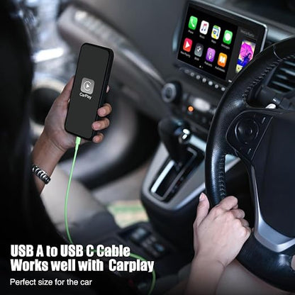 3-Pack Green USB A to USB C Cable，USB to USB C Car Carplay Cable