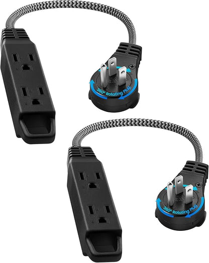 SURAIELEC 1FT 360° Rotating Flat Plug Extension Cord Flat Wall Plug