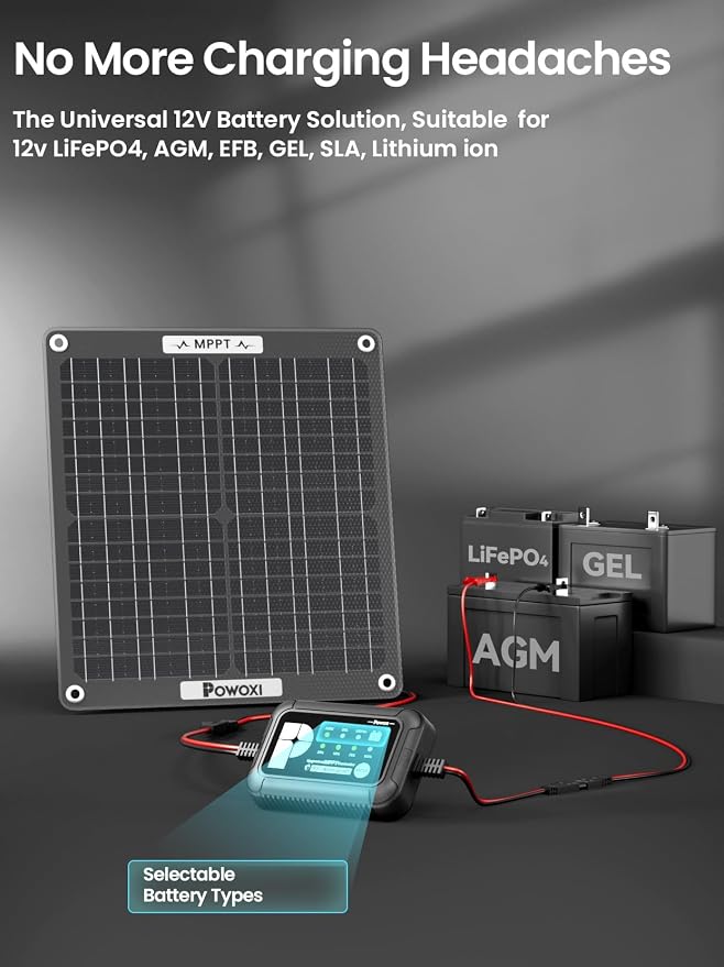 POWOXI 30W Solar Battery Charger: 12V Solar Car Battery Trickle Maintainer