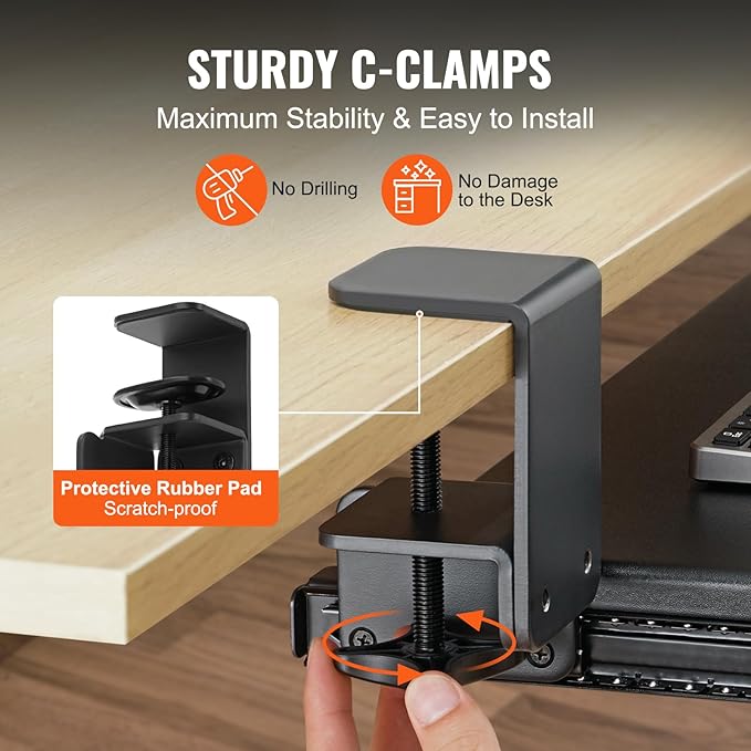 VEVOR Clamp on Keyboard Tray Under Desk, Desk Keyboard Tray Slide Out