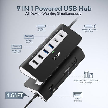 USB C Hub, INTPW 9-in-1 USB Multiport Adapter