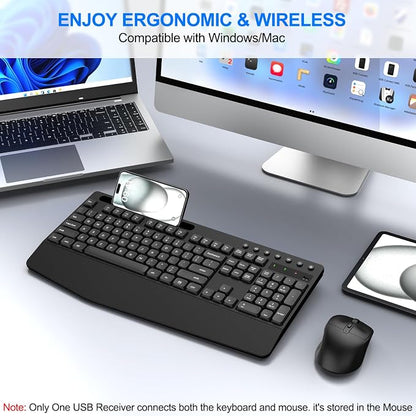 EDJO Wireless Keyboard and Mouse Combo, Full-Size Ergonomic Wireless Computer