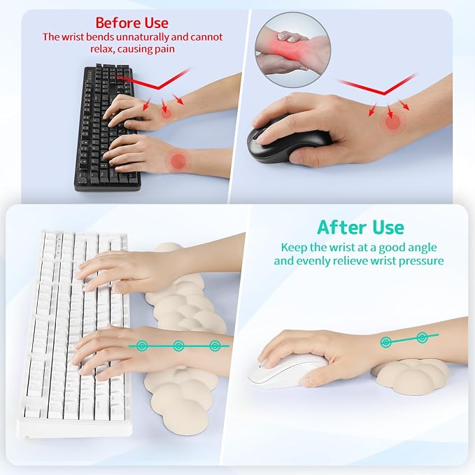 Cloud Wrist Rest for Keyboard and Mouse, Memory Foam PU Leather Keyboard Wrist