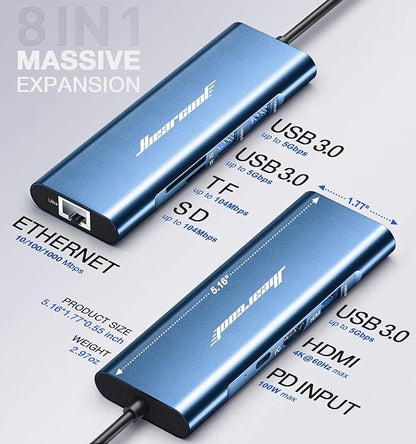 Hiearcool USB C Hub, 8in1 USB-C to 4K 60Hz HDMI Docking Station, USBC Ethernet
