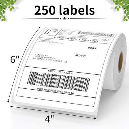 FungLam 4"X6" Thermal Shipping Labels, 4X6 Labels, Perforated, 250 Labels