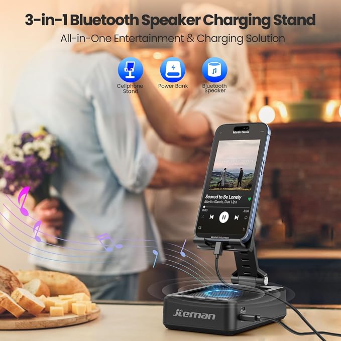 JTEMAN Cell Phone Stand with Bluetooth Speaker and Charging Function, Birthday