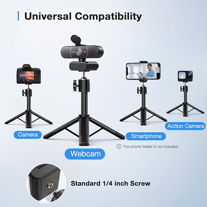 EMEET C960 4K Webcam with Tripod, 4K UHD Sony Sensor, 3 Adjustable Height Mini