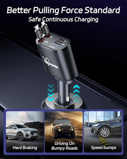 DreamBee Retractable Car Charger, 66W 4 in 1 Super Fast Charge Car Phone Charger