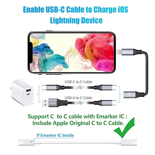 AGVEE 2 Pack 4 inch USB-C Female to Lightning Male Adapter, 30W Fast Charging