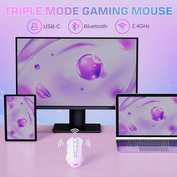 Redragon Wireless Gaming Mouse, Tri-Mode 2.4G/USB-C/Bluetooth Mouse Gaming