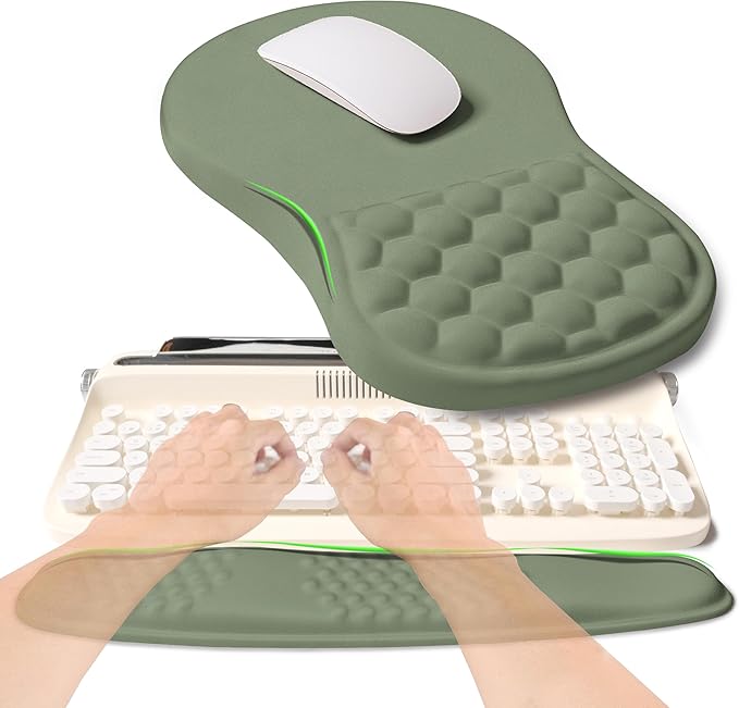 2-in-1 Ergonomic Set, Wave Rise Keyboard Wrist Rest and Massage Bulge Slope