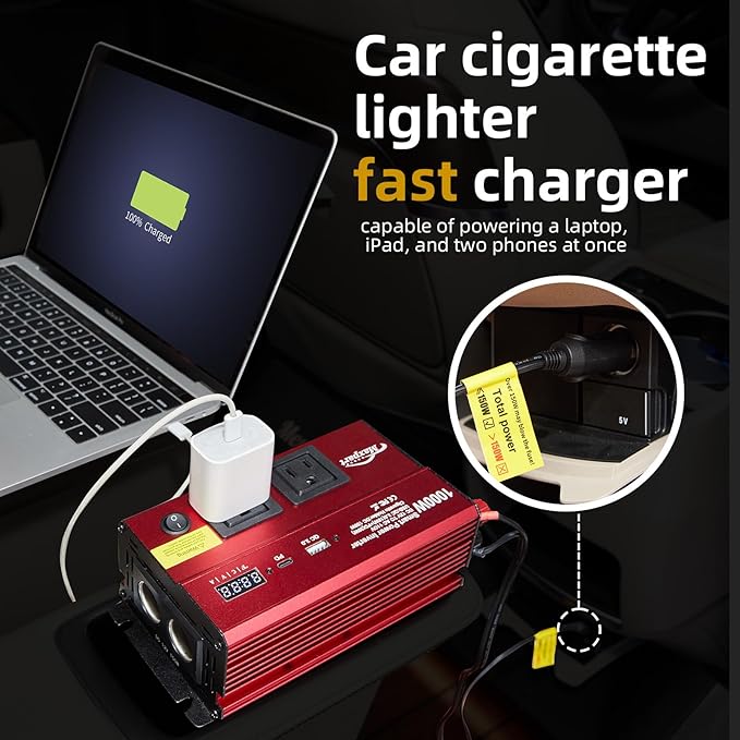 TWING Car 1000w Inverter, 12v DC to 110v Power Inverters