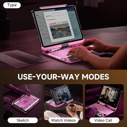 Transparent Case with Keyboard for iPad 9th 10.2 Inch, with 7-Color Backlit