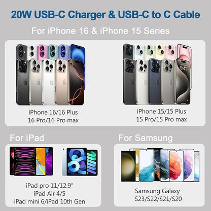 iPhone 15 16 Charger Fast Charging, Extra Long 10FT USB C to USB C Cable 20W