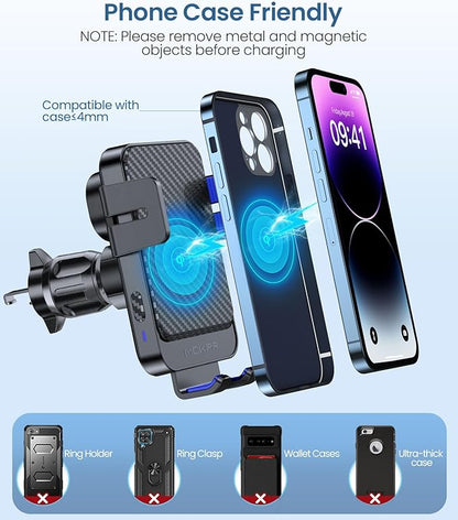 Wireless Car Charger, MOKPR 15W Fast Charging Auto-Clamping Car Mount
