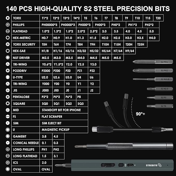 STREBITO Mini Electric Screwdriver Set 155 in 1 Small Powered Screwdriver
