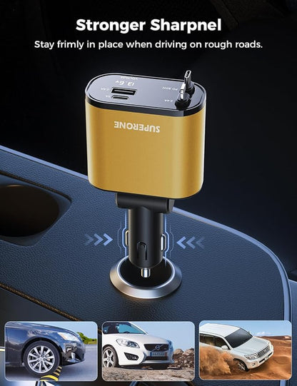 【Upgraded】 SUPERONE Retractable Car Charger 4 in 1, Fast Car Phone Charger