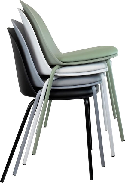 2xhome Modern Stackable Armless Dining Chair | Plastic Shell Seat with Metal Legs | Indoor or Outdoor Use | Home Kitchen Patio (2, Black, Padded Seat)