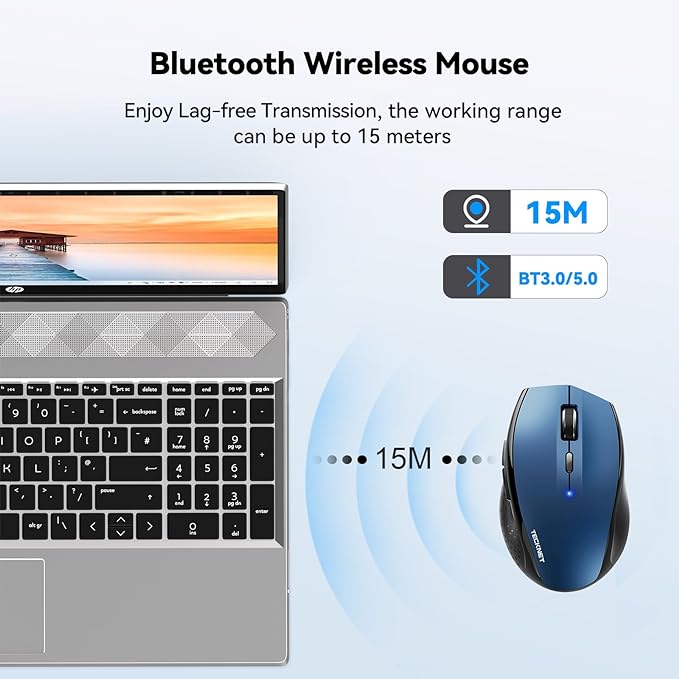TECKNET Bluetooth Mouse, 4800 DPI Wireless Mouse, 2-Year Battery 6 Adjustable
