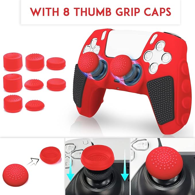 SIKEMAY Anti-Slip PS5 Controller Skin, Soft Thicken Non-Slip Studded Silicone
