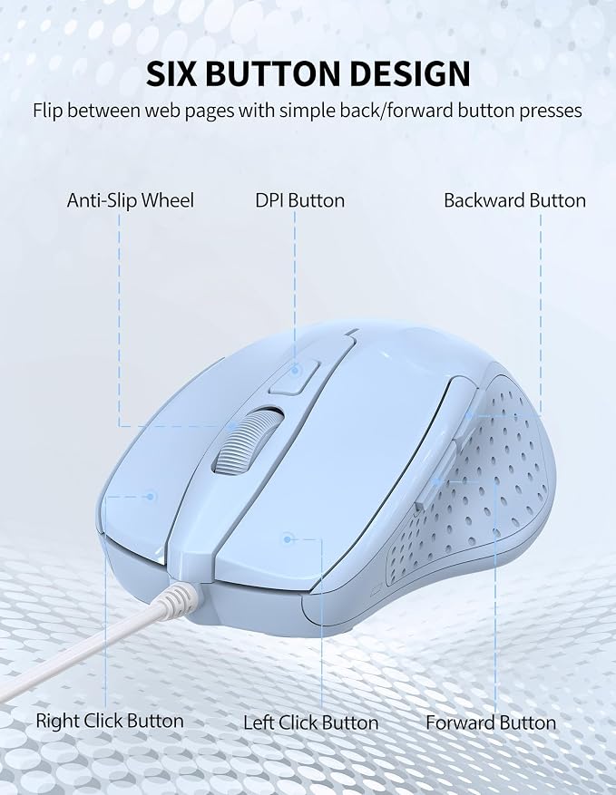 TECKNET Wired Mouse, 6-Button Corded