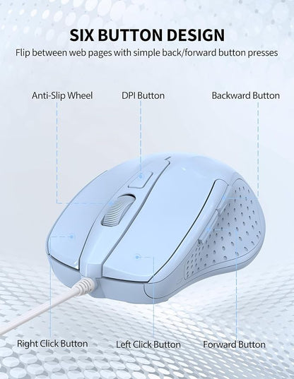 TECKNET Wired Mouse, 6-Button Corded