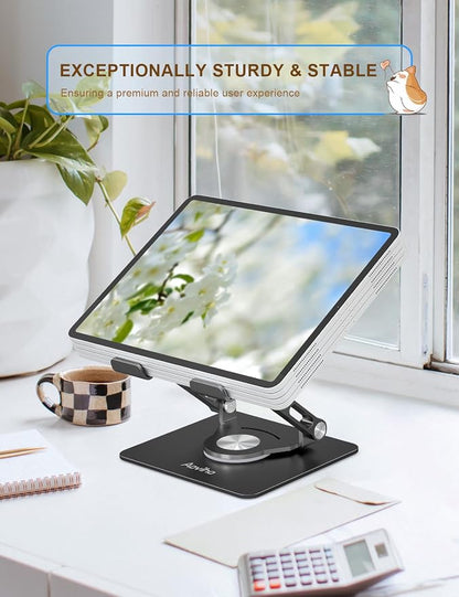 Tablet Stand 360° Rotating Aluminum Holder, Adjustable, Portable and Foldable