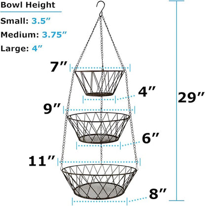 Heavy Duty - 3 Tier Hanging Kitchen Bronze Fruit Basket