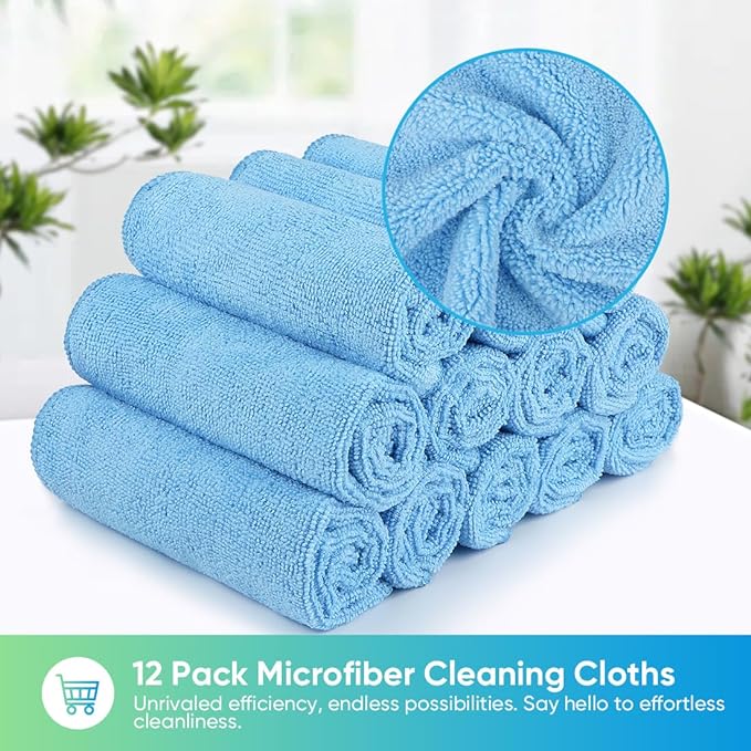 HOMEXCEL Blue Microfiber Cleaning Cloth, 12 Pack Premium Microfiber Towels