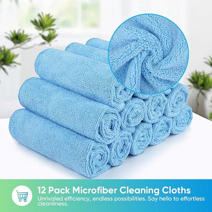 HOMEXCEL Blue Microfiber Cleaning Cloth, 12 Pack Premium Microfiber Towels