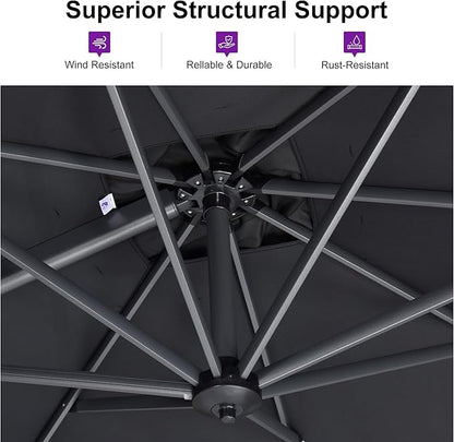 PURPLE LEAF 8 Feet Square Cantilever Umbrella Patio Umbrella with Base Outdoor Umbrella Aluminum Offset with 360-degree Rotation for Garden Deck Pool Patio, Grey
