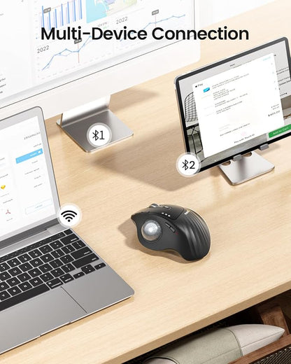 ProtoArc Wireless Trackball Mouse, EM01 NL Ergonomic Bluetooth Rollerball Thumb