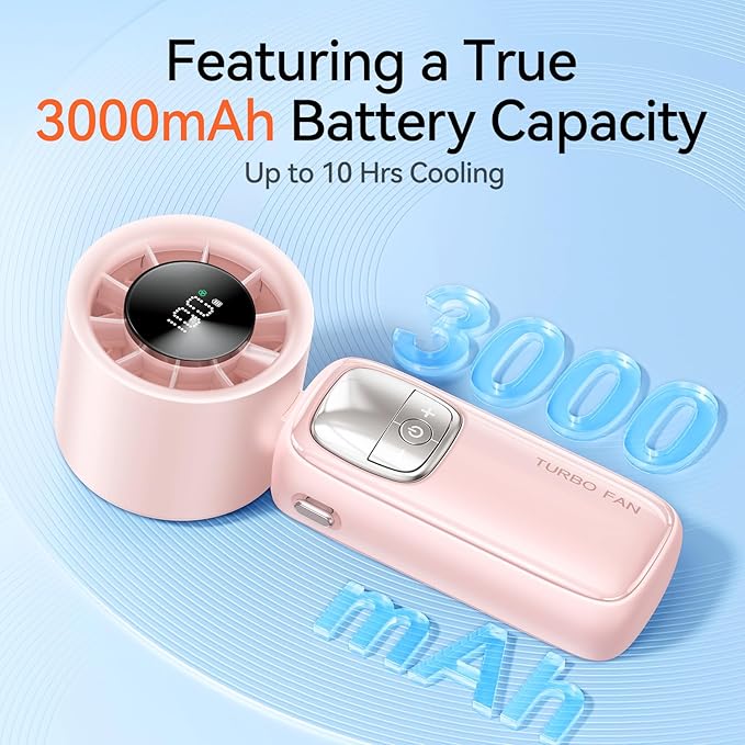 3-in-1 Portable Handheld Turbo Fan-100 Speeds, 15000 RPM, 10Hrs Cooling