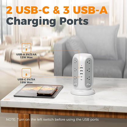 TESSAN Tower Power Strip with Individual Switches, Surge Protector with 12