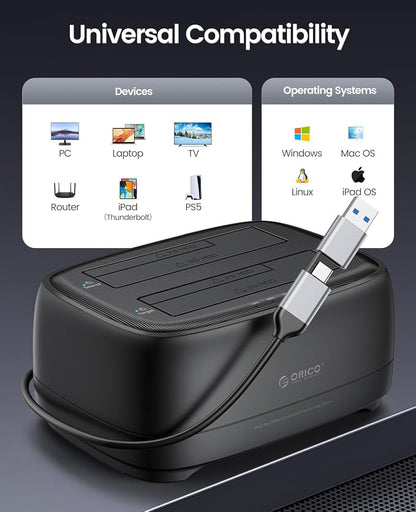 ORICO USB Type C to SATA 2 Bay Hard Drive Docking Station Duplicator/Cloner