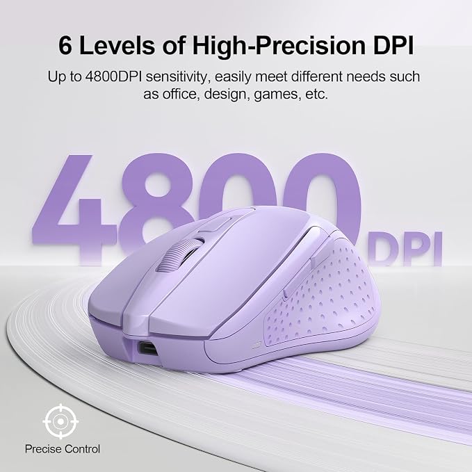 TECKNET Wireless Mouse Rechargeable 4800 DPI Silent USB A & Bluetooth Mouse 6