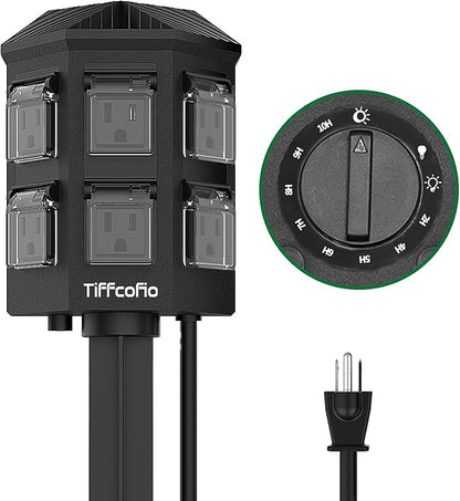 TiFFCOFiO Outdoor Power Strip Timer, Dusk to Dawn Light Sensor Countdown