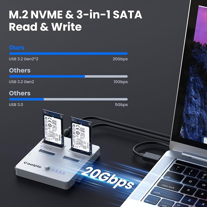 CR311 3-in-1 SSD Cloner, USB3.2 Gen2*2 M.2 Reader, Supports M.2 NVMe/SATA