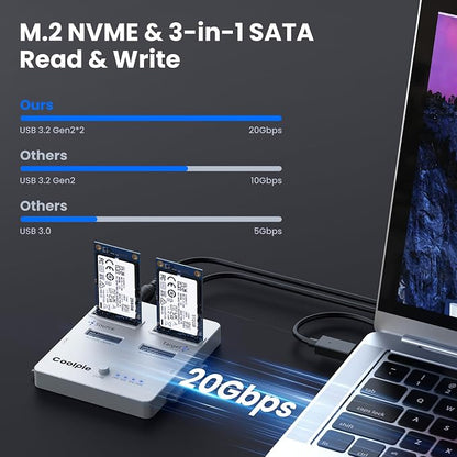 CR311 3-in-1 SSD Cloner, USB3.2 Gen2*2 M.2 Reader, Supports M.2 NVMe/SATA