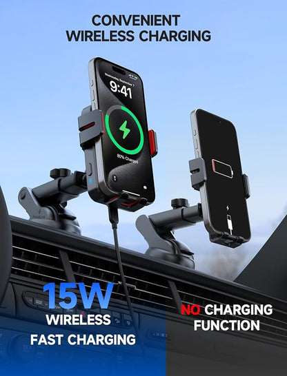 MOKPR Wireless Car Charger, 15W Auto Clamping Car Charger Dash Windshield Air
