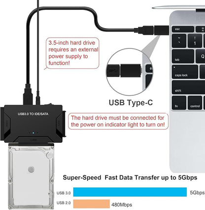 USB 3.0 to SATA IDE Adapter, Hard Drive Reader External Ultra Recovery